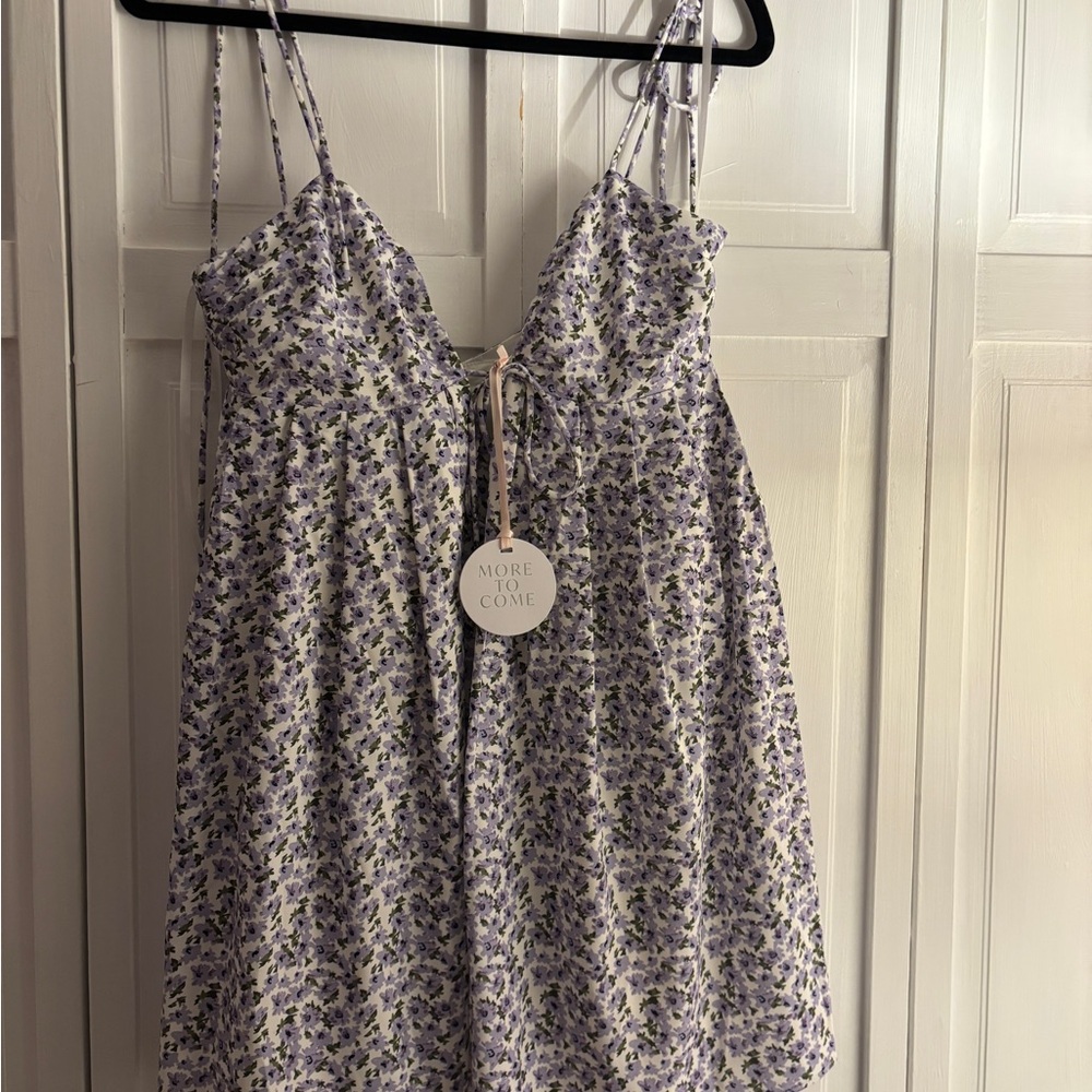 Viola tie strap dress in lavender floral More to come
